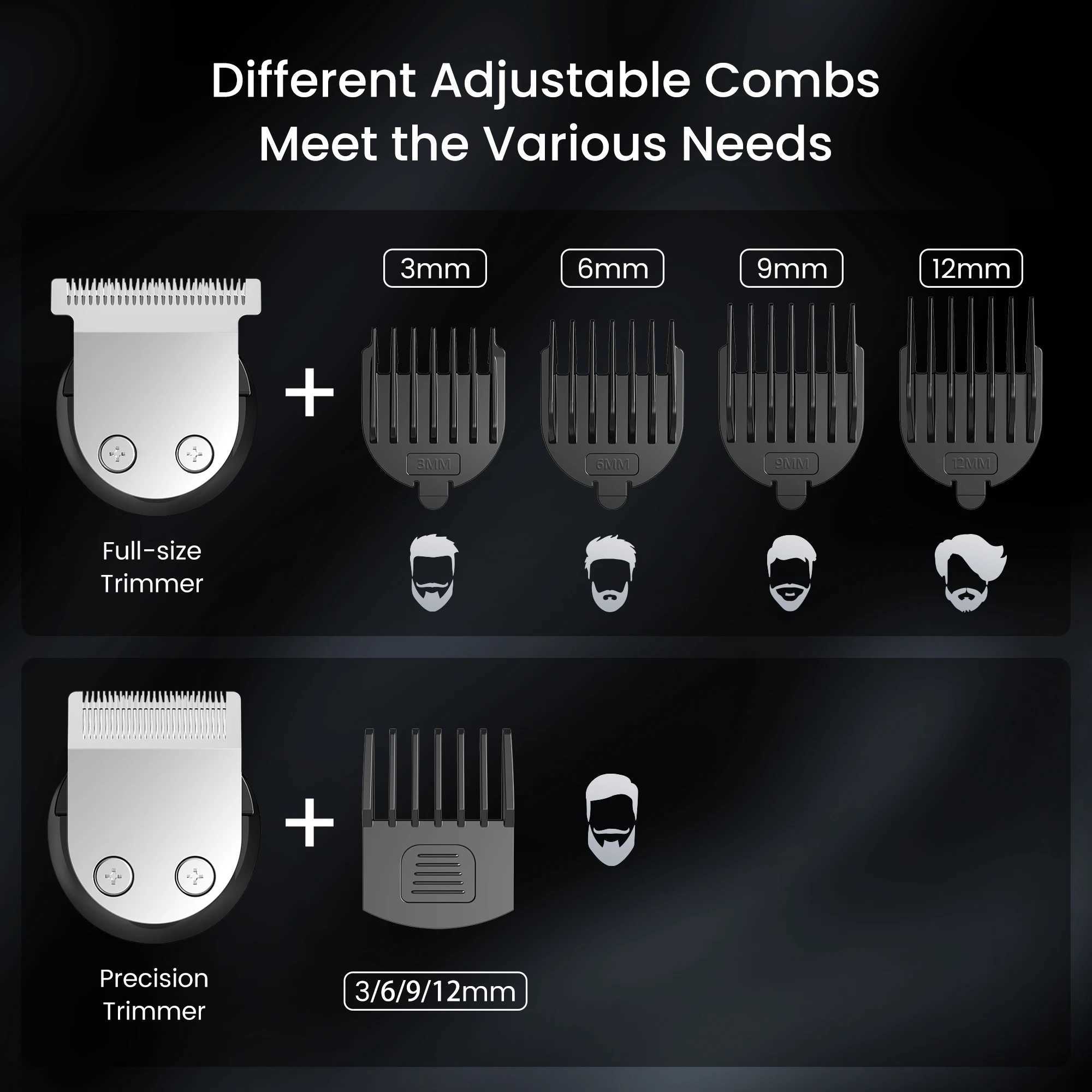 Sejoy Mens Beard Trimmer Waterproof Cordless Hair Clipper Electric Shaver Mens Beard Beauty Kit W241017