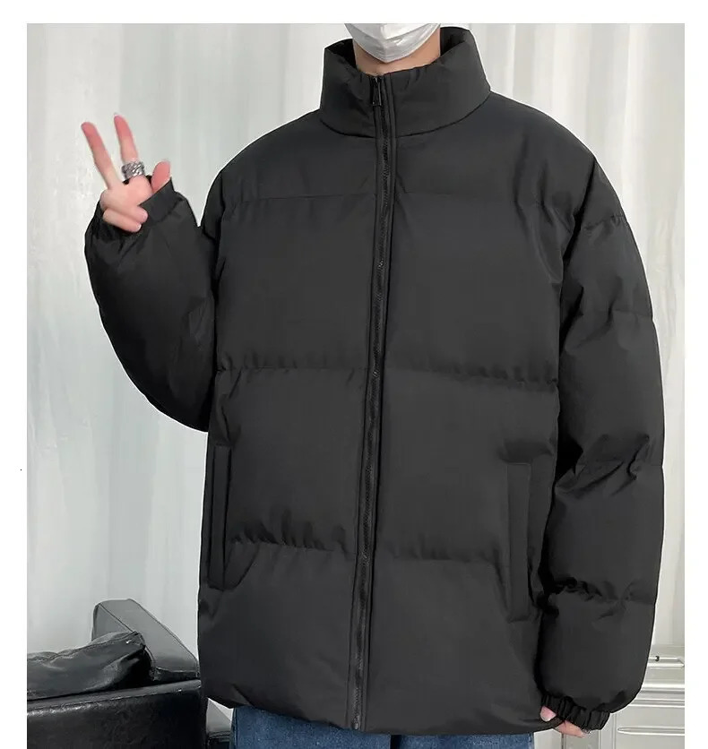 Winter Puffer Jacket Men Parkas Thick Warm Harajuku Coat Mens Stand Collar Solid Color Casual Parka Women Fashion Streetwear 241017