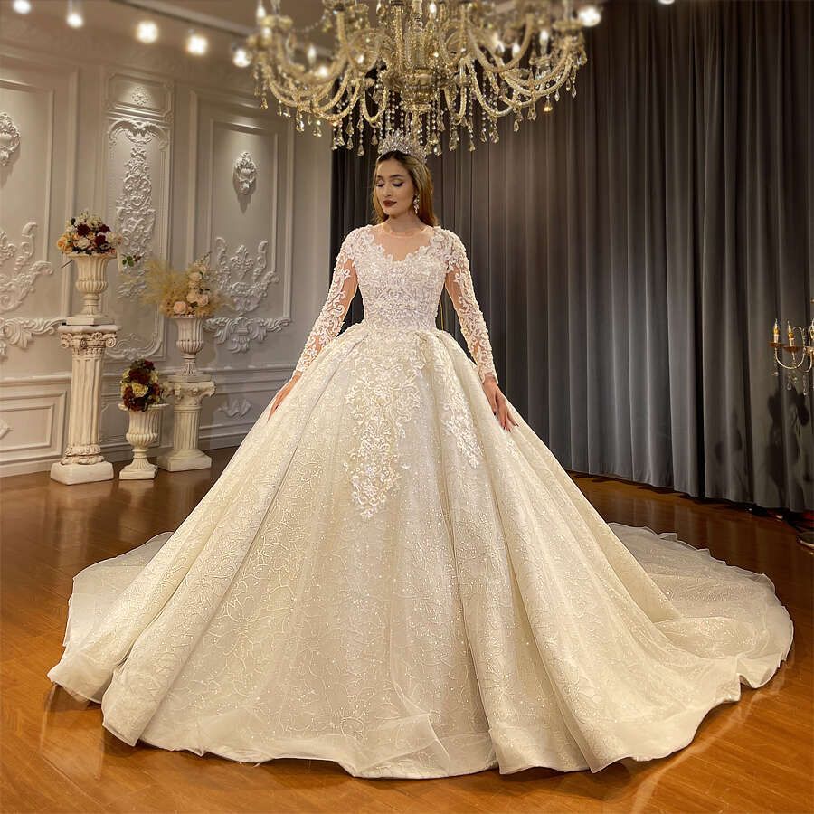 Sleeves Bridal Dresses With 150cm Long Train