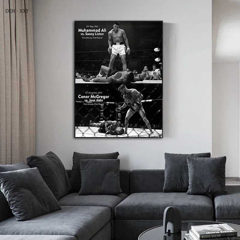 Scandinavian Classic Black and White Vintage Wall Art Boxing King Tyson HD Canvas Poster Print Home Bedroom Living Room DecorXJ241016