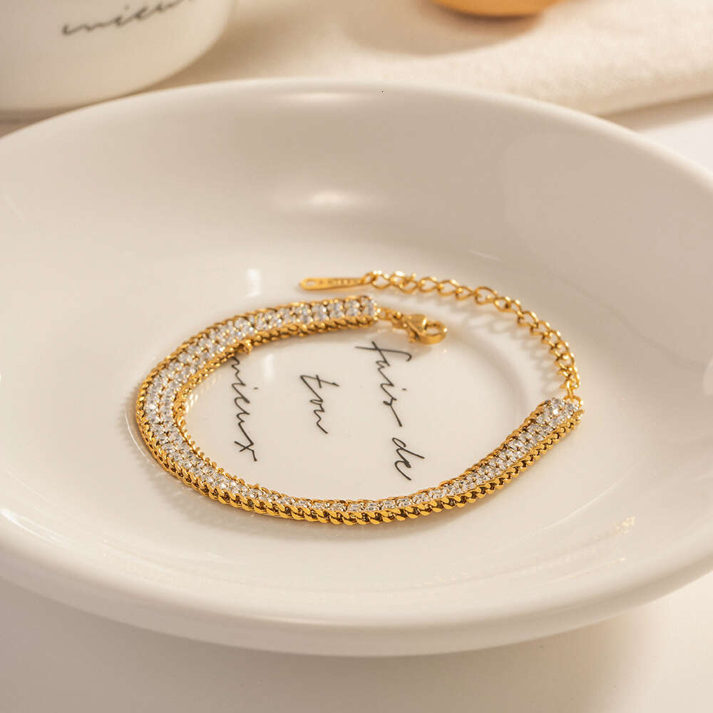 Double Layer Stainless Inlaid Square Zircon gold bracelet For Women Design Waterproof Jewelry Vacation Gift links link bracelets