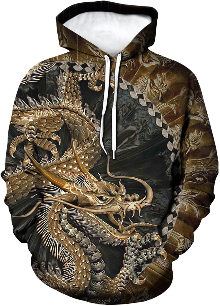 Hoodie for Mens Womens Mens Novelty Dragon Graphic Hoodie Sweatshirt Pullover with Pocket Graphic Hoodies sweatshirt Pullover Long Sleeve Fashionable 
