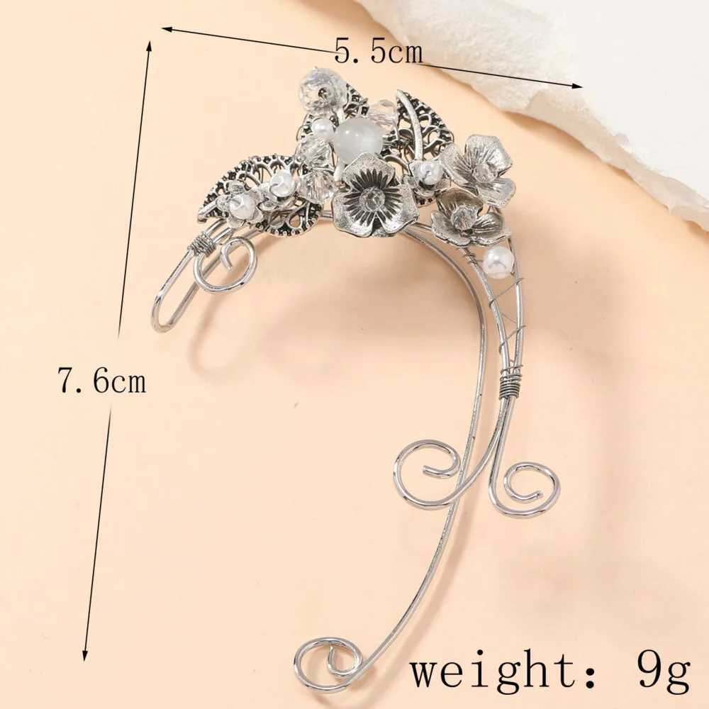 Beautiful and elegant fairy elf earrings with retro leaf flower aluminum wire cuffs womens non perforated clip earrings womens role-playing jewelry W2