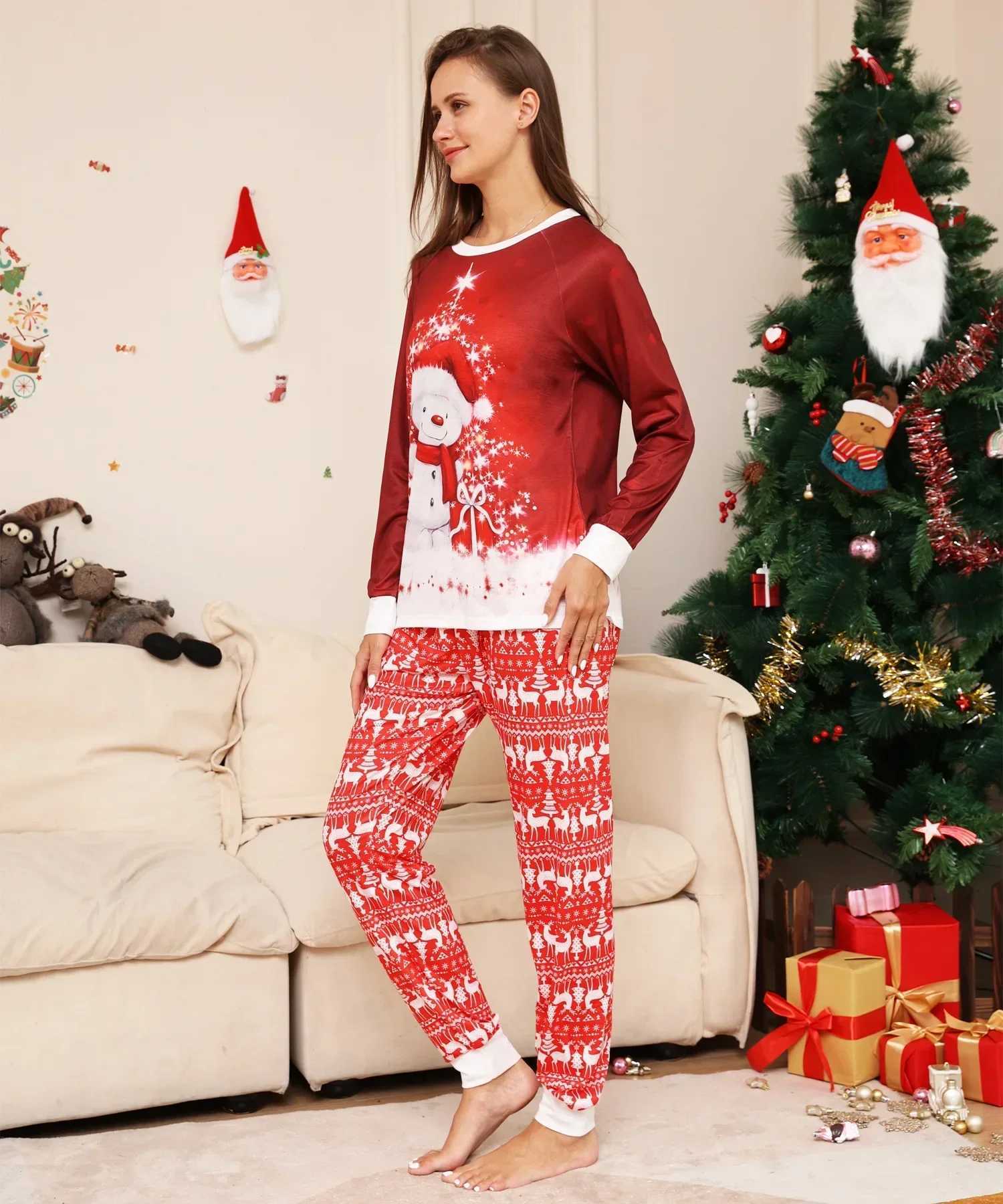 2024 Family Cute Snowman Printed Parent and Child Pajama Set Soft and Warm Pajamas Christmas Appearance Pajamas W241015