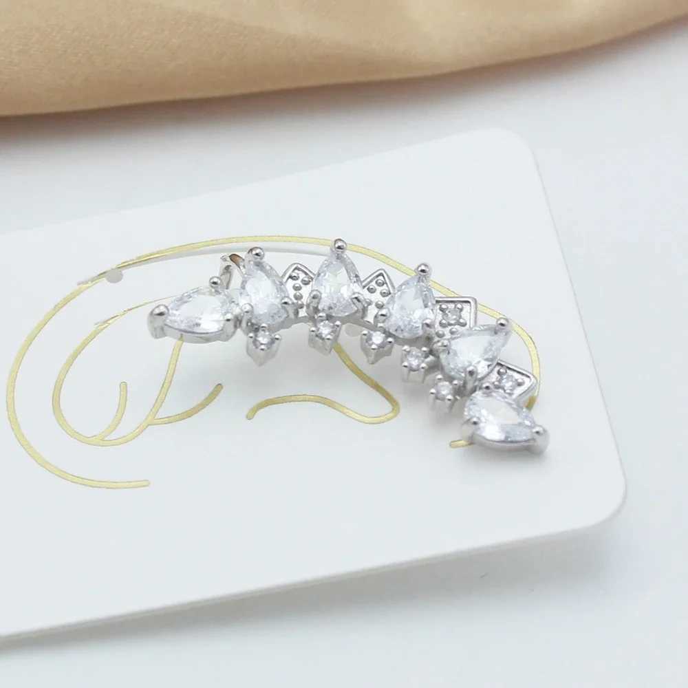 Full CZ crystal leaf ear claws climbers copper perforated earrings clip earrings womens jewelry wholesale girls gifts W241017