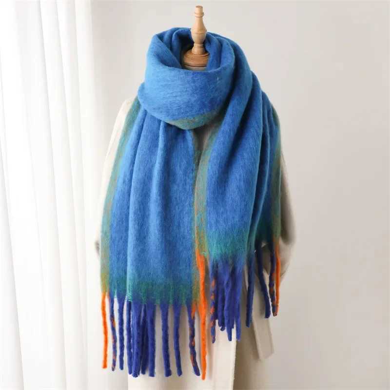 New Fashion Stripe Mohair Thick Scarf Mens Winter Solid Tassel Scarf Student Warm Long Scarf Shawl Collar X241017