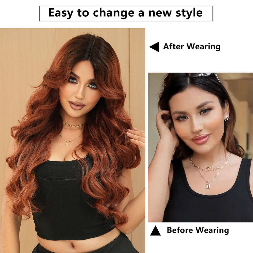 Medium Sized Wig For Women, Caramel Brown Long Hair With Curly Hair, Small Lace Wig, Simulated Big Wave Full Top