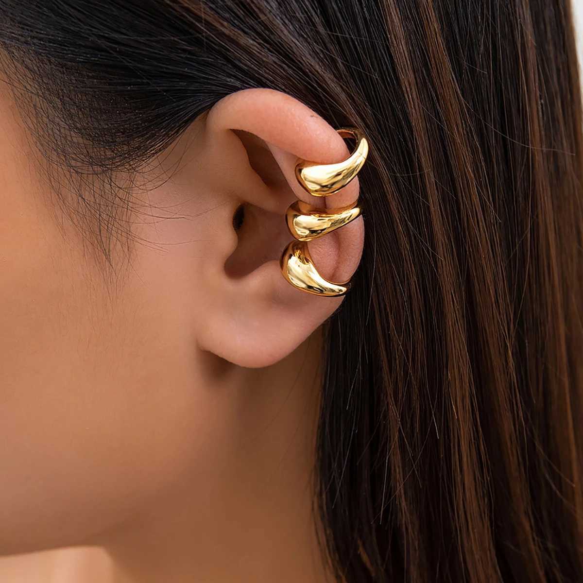Salicon 1 Punk Droplet Half Air Clip Earrings Gothic C-shaped Earrings Cuff Stud Thick Earrings Suitable for Womens Party Jewelry Gifts W241017