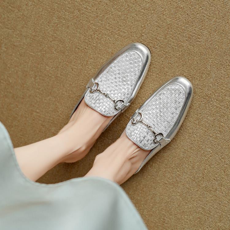 Summer Outwear Chinese Style Gold Silver Thick Low Heel Baotou Women S Half Full Leather Cool Tuo Large KMJL ddmythur ddmythur