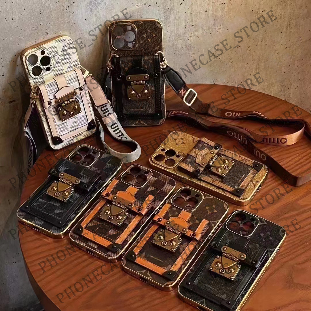 Beautiful iPhone Phone Case 16 15 14 13 Pro Max Luxury Golden Crossbody Card Slot Hi Quality Purse 18 17 16pro 15pro 14pro 13pro ProMax Plus Cases with Box Man Woman Js