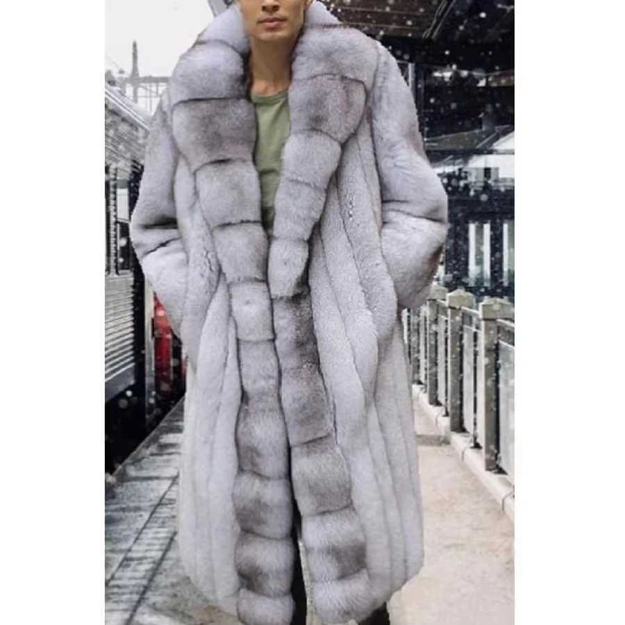 Mens natural fox fur coat real silver fox fur coat big collar best-selling mens long fur coat W241017