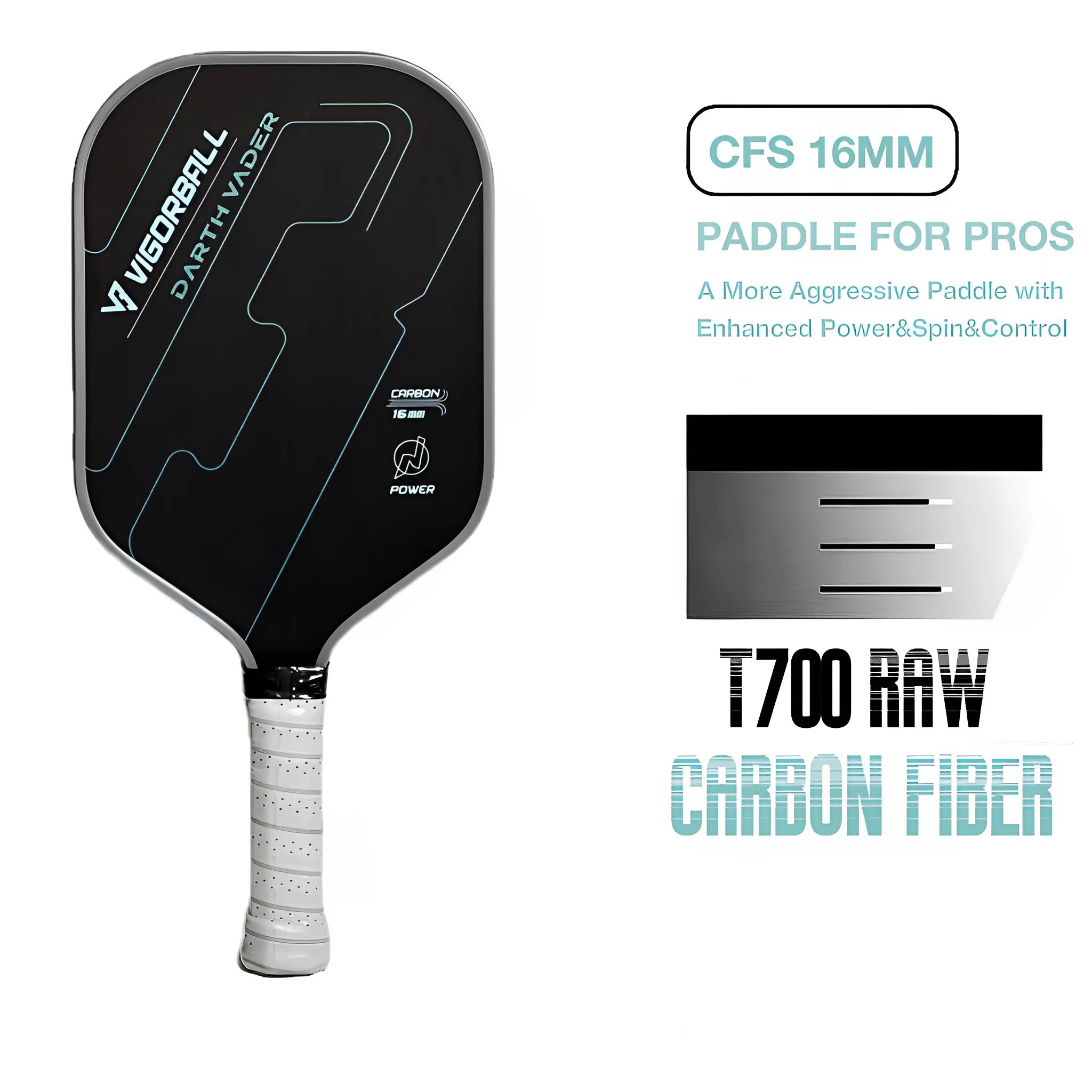 Vigorball T700 Raw Carbon Fiber Pickleball Paddle for beginners and Pros Carbon Friction Surface 16MM Polymer Honeycomb Core Enhanced Power&Spin&Contr