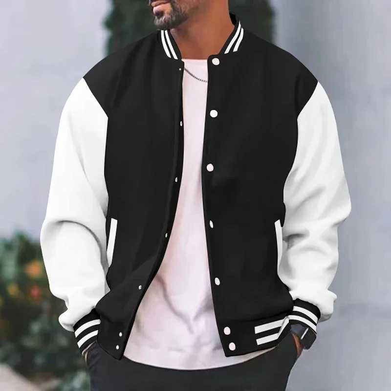 Black white gray collision color jacket loose oversized S-5XL clothing mens baseball jacket street jacket warm wool soft jacket M241017