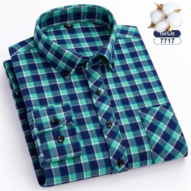 8XL Mens Flannel Shirts Men Long Sleeve Casual Men Shirts Long Sleeve 100 Cotton Big Size Single Pocket Mens Plaid Shirt LX241017
