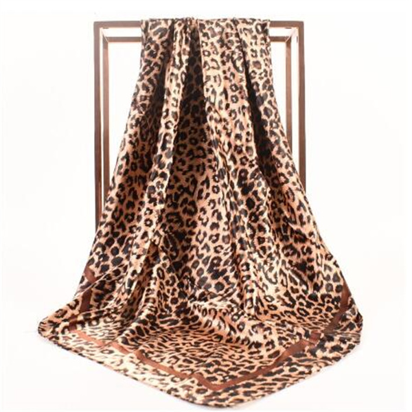 90*90cm Hair Scarf Women Fashion Leopard print Foulard Soft Satin Shawl Kerchief Square Silk Scarfs Neck Headscarf
