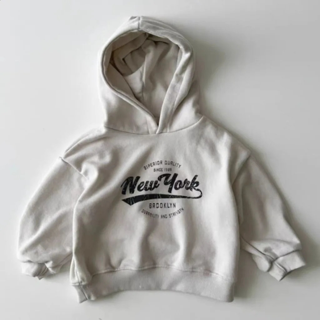 Autumn Baby Long Sleeve Hooded Sweatshirt Letter Print Children Casual Hoodie For Boys Girls Loose Tops Infant Clothes 241017