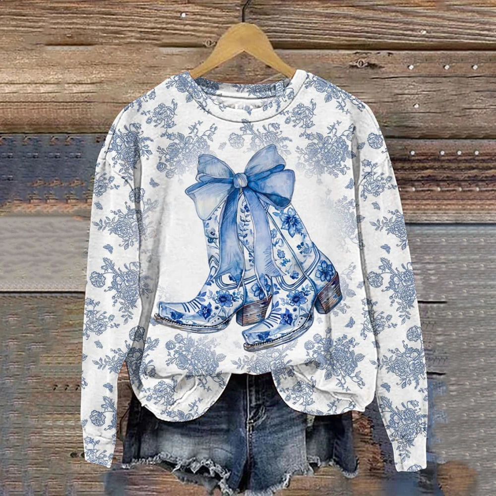 Christmas Womens Hoodie Round Neck Long Sleeved Sweatshirts Tree Printed Clothing Fashion Party Autumn Winter 241017