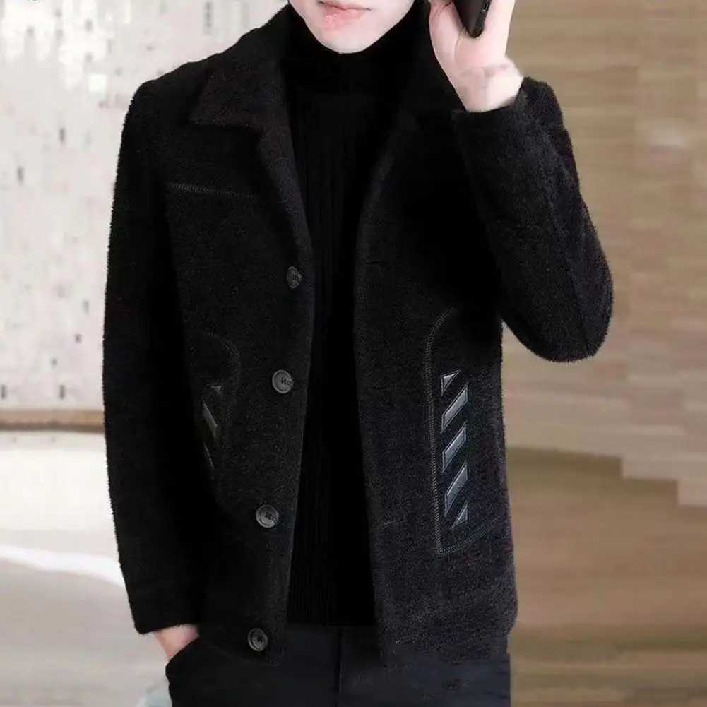 Men Jacket Lapel Design Thickened Men Coat With Side Pockets Slim Fit Classic Button-up Men JacketXJ241017