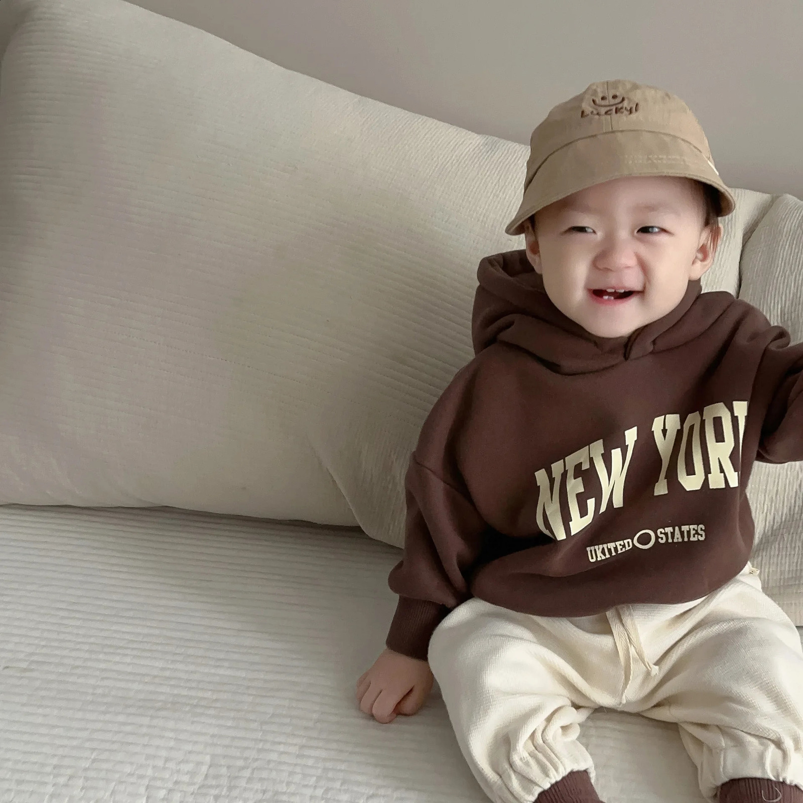 Boys Baby Autumn Clothes Korean Style Childrens Clothing Suit Hooded Sweat Trousers Twopiece Set 241017
