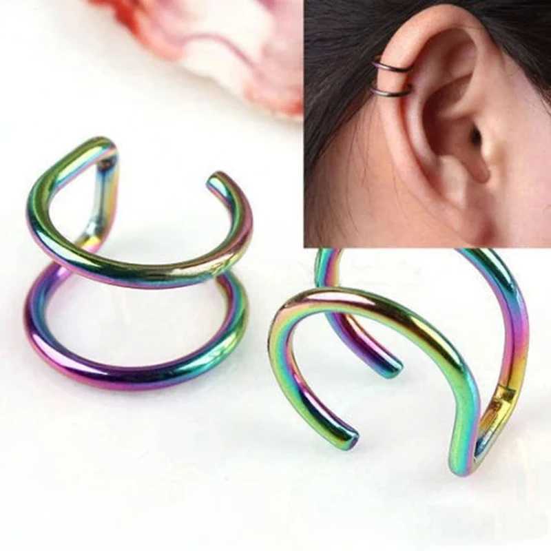 2 pieces of stainless steel clip earrings 2 rows of fake cardboard boxes ear nose lip cuff clip earrings gift aretes de mujer W241017