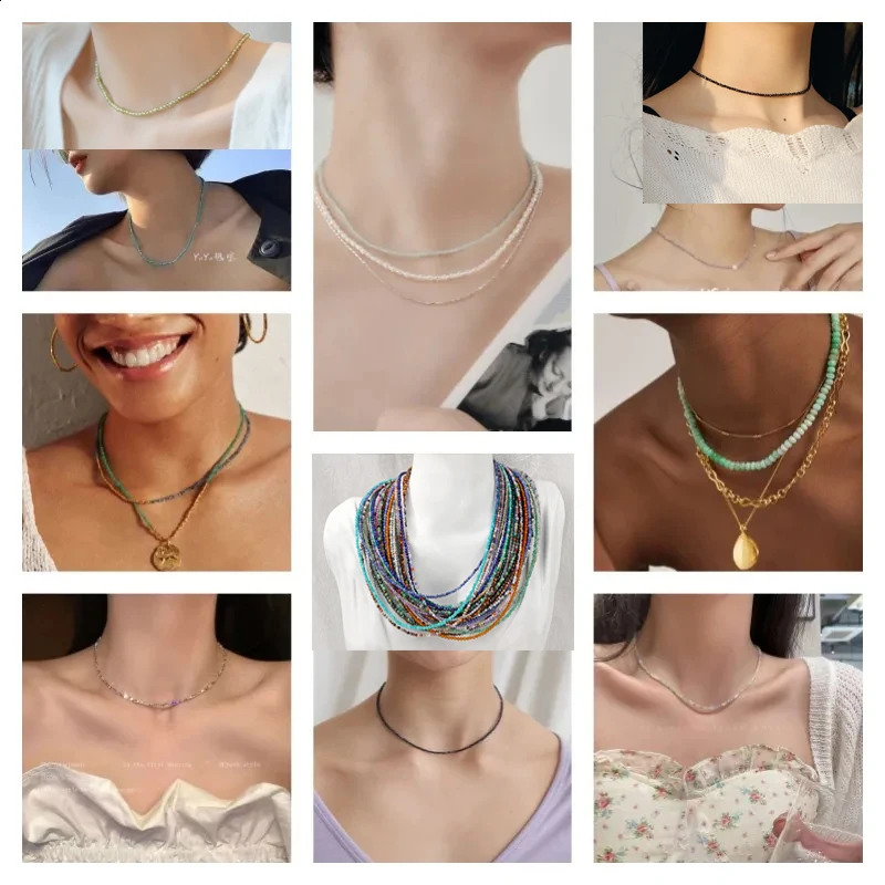 Super Shiny Crystal Necklace Simple Bead Necklace Facted Natural Stone Necklace Clavicle Chain Womens Jewelry Mens Gift 241017