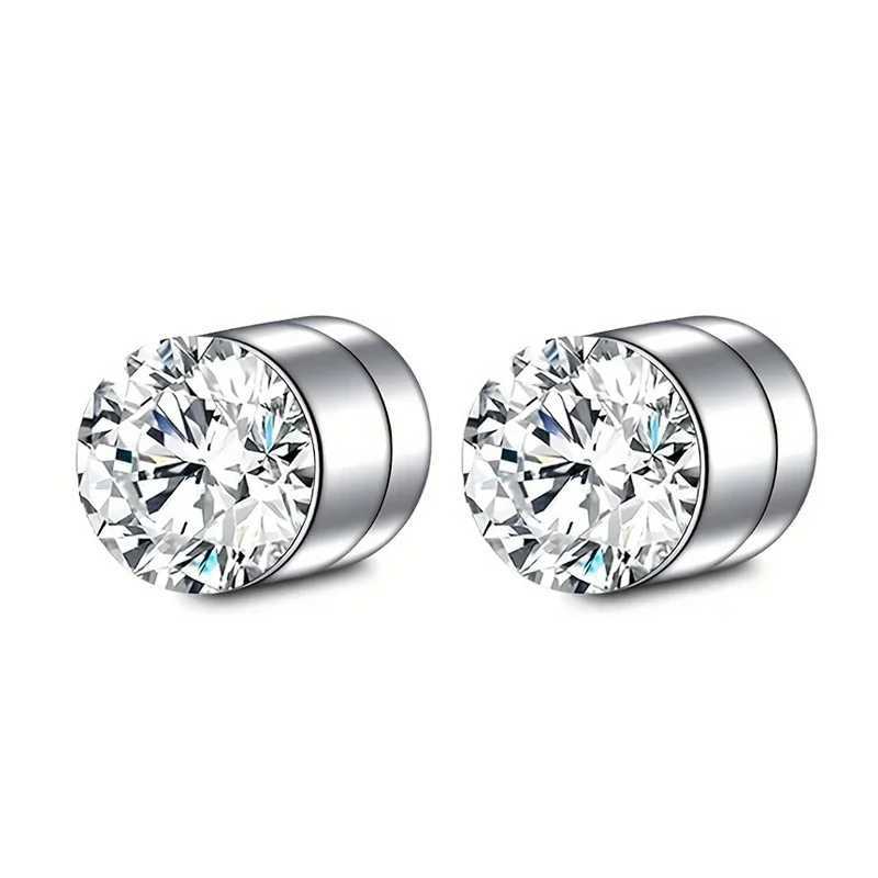 1 pair of crystal strong magnetic earring clip earrings suitable for men women punk round zircon magnetic earrings non perforated jewelry W241017
