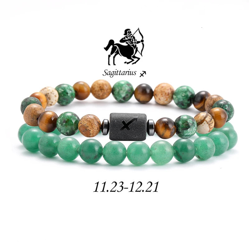 2 pieces/set of Zodiac Natural Stone Bracelets Leo Capricorn Taurus Cancer Bracelet Womens Couple Friendship Jewelry Gift Bracelet 241017