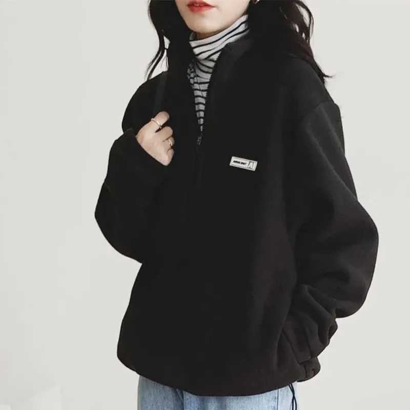 Half-high Neck Half Zipper Women Sweatshirts Solid Color Casual Warm Fleece Winter Daily Wear Thickened Women Winter SweatshirtsX241016