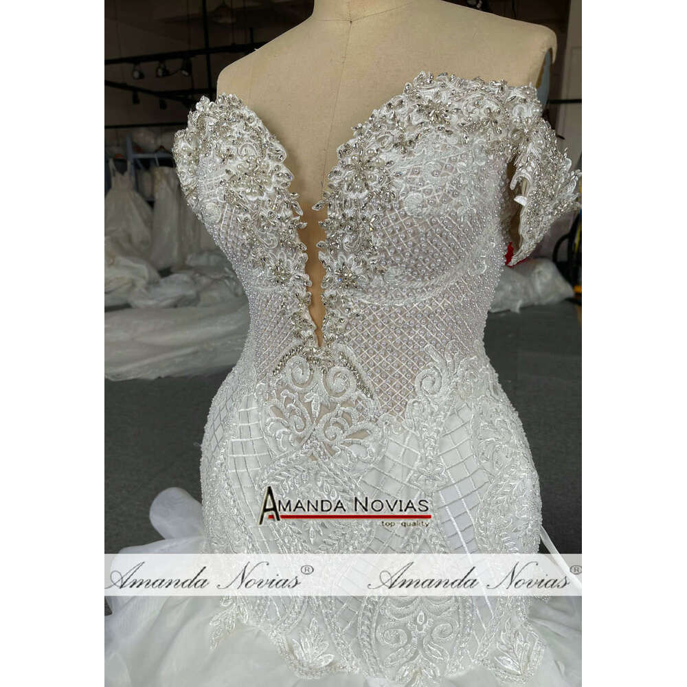 Off The Shoulder Beading Mermaid Wedding Dress Ruffles Skirt