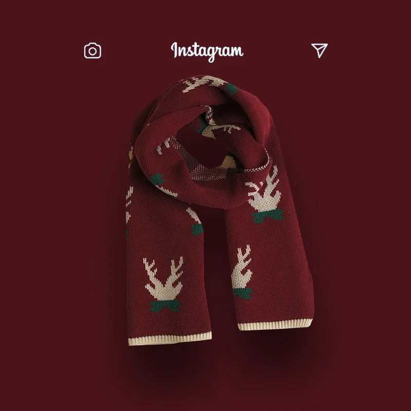 Fashionable Christmas style red element scarf suitable for trend knitting student couples warm scarf shawl clothing accessories gifts X241017
