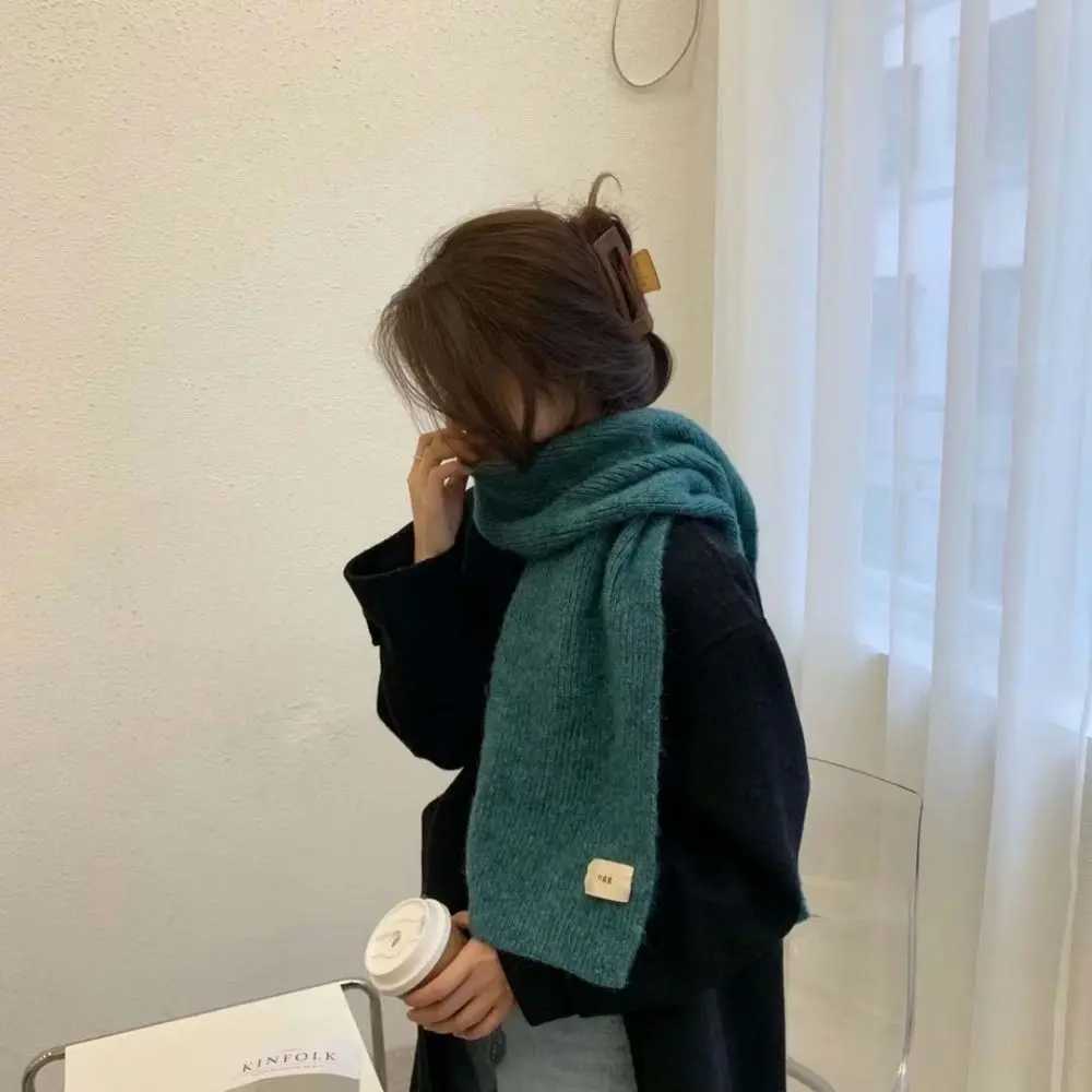 Simple plush Mohair long shawl wool scarf winter scarf solid color knitted open collar wool X241017
