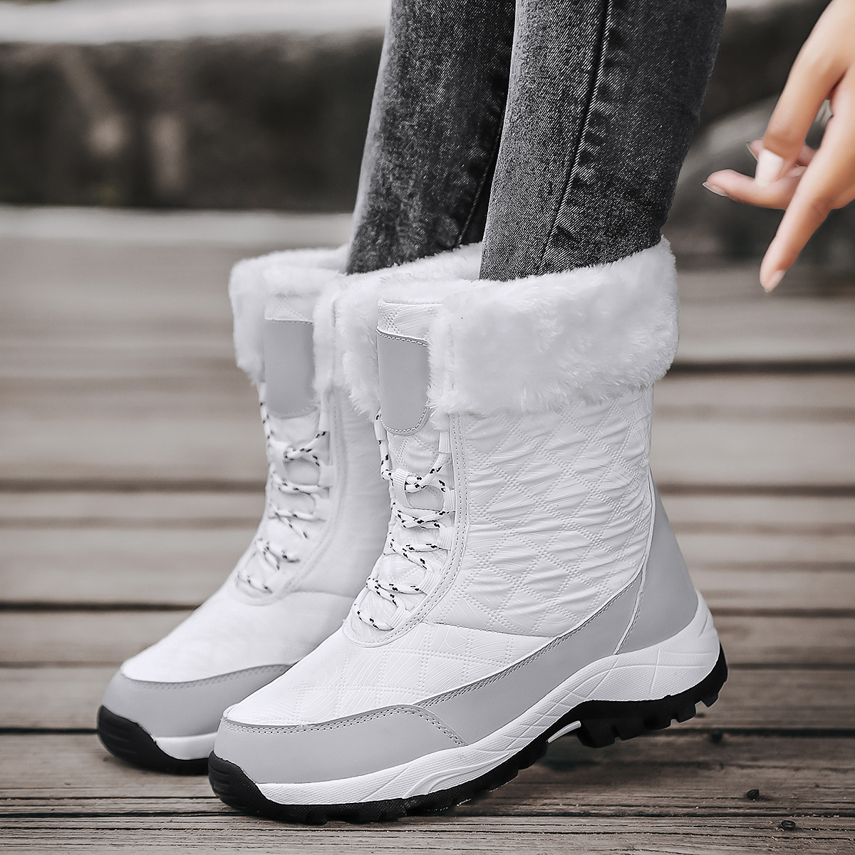 winter plus size snow for outdoor travel, high top and plush thick cotton shoes, women's boots