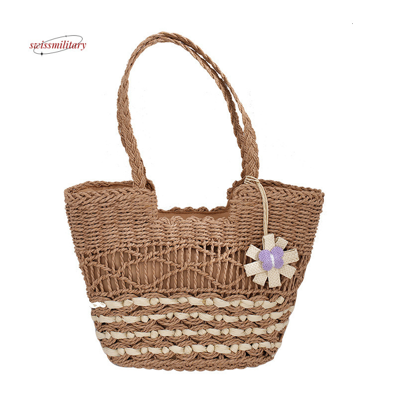 Straw shoulder versatile large capacity tote summer beach women's bag Bohemian style vegetable basket swissmilitary