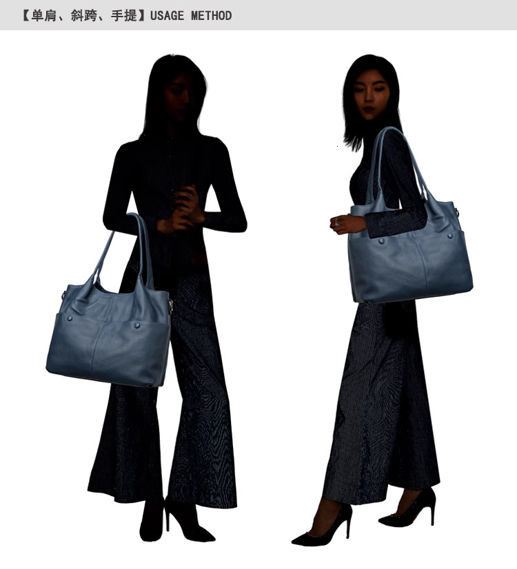 Genuine Women's Tote Bag Large Capacity Fashion Shoulder Crossbody Head Layer Cowhide Leisure Soft Leather Handbag