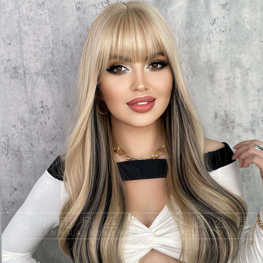 New Wig, Women's Long Curly Headband Style, Full Top Wind, Bangs, Highlights, Fashionable Big Wave Hair Cover