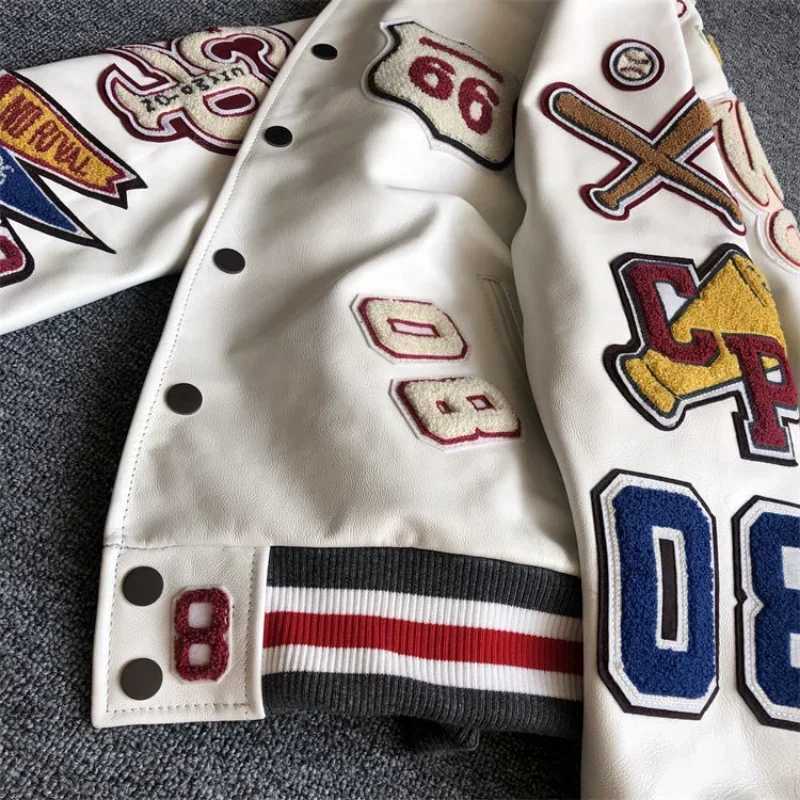 Baseball uniform Y2K mens spring and autumn retro trend leather jacket used for heavy industry embryo white short jacket hot selling M241017