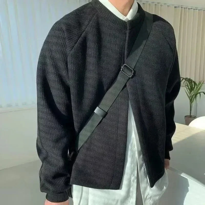 In Jackets High Quality Solid Color Clothing Deals 2024 Aesthetic Korean Fashion Knitted Cardigan Male Y2k Mens Sweaters 241017