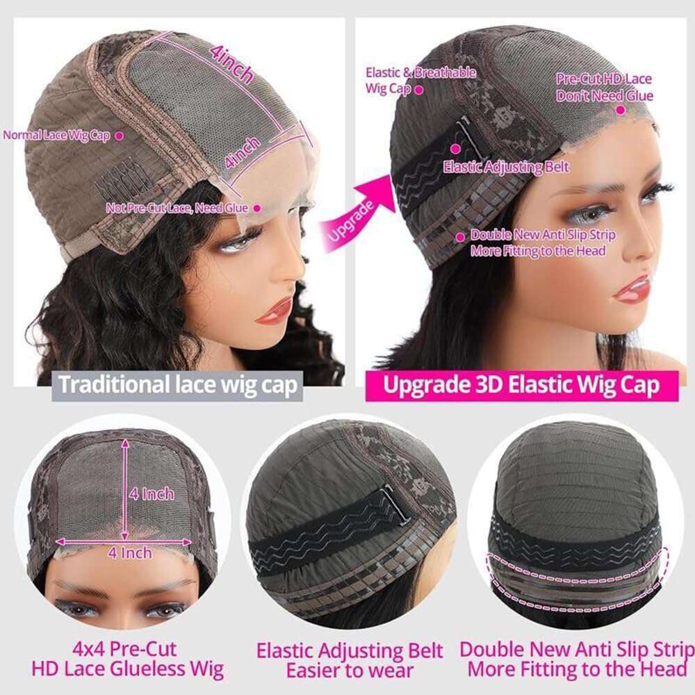 Wear And Go Glueless Bob Straight Pre Cut Human Hair Upgraded No Glue Lace Front Wigs For Women