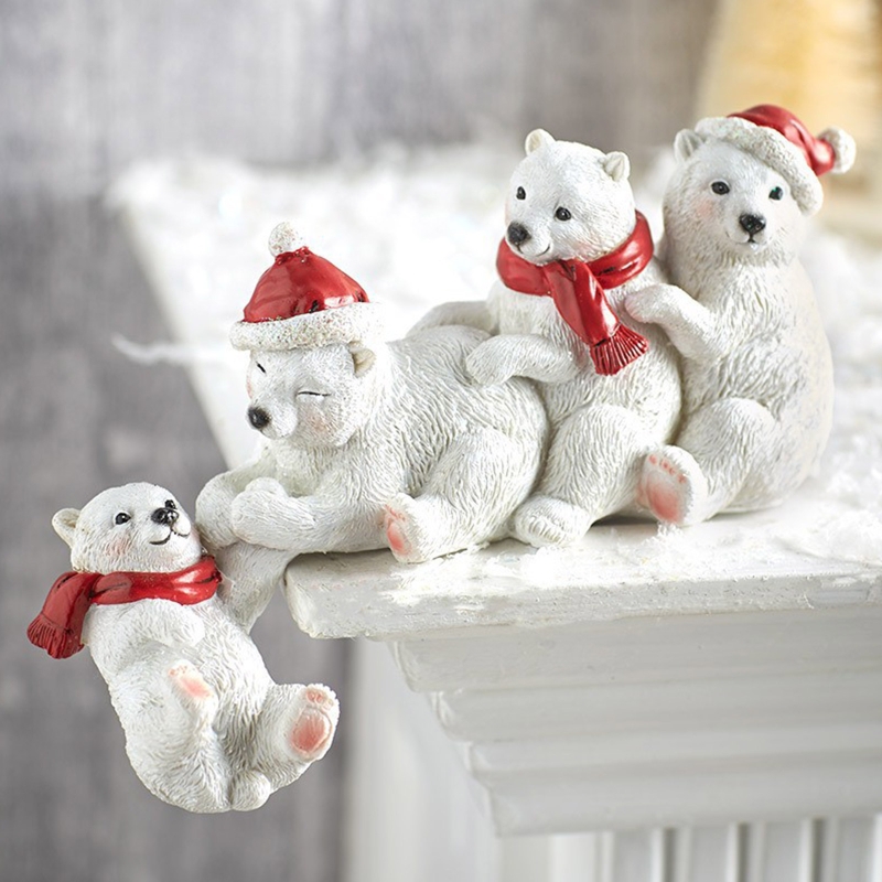 Christmas resin statue help handmade sculpture caretaker white bear shelf decoration holiday desktop decoration