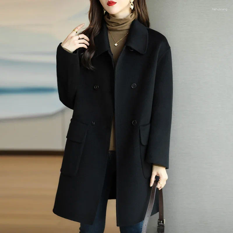 Women's Jackets Autumn/Winter Woolen Coat Elegant Korean Style Medium-Length Loose-Fit Petite Jacket For Ladies