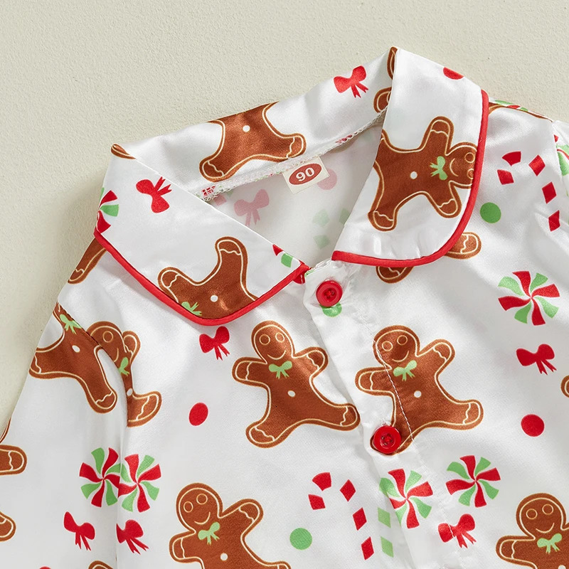 Baby Girl 2Pcs Christmas Pajamas Long Sleeve Gingerbread Print Shirt Pants Set Toddler Sleepwear 241017