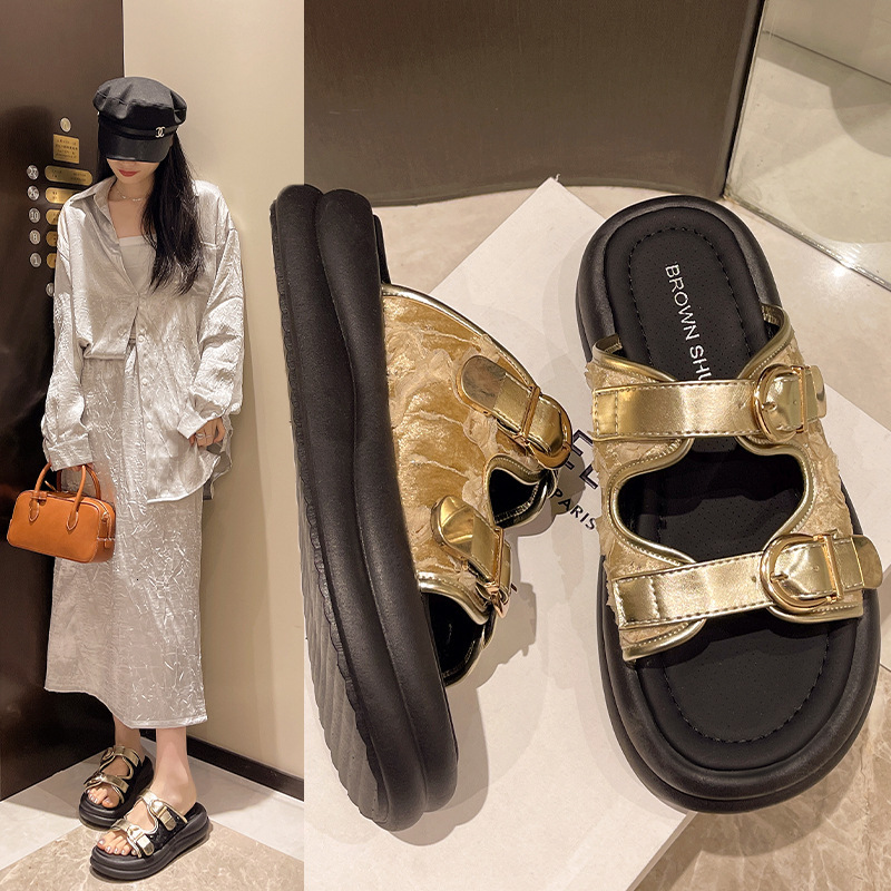 Women S Slippers New Summer Outerwear With Thick Sole One Line Exposed Toe Buckle Chinese Style Matching Skirt Sandal JJ D Ddmythur