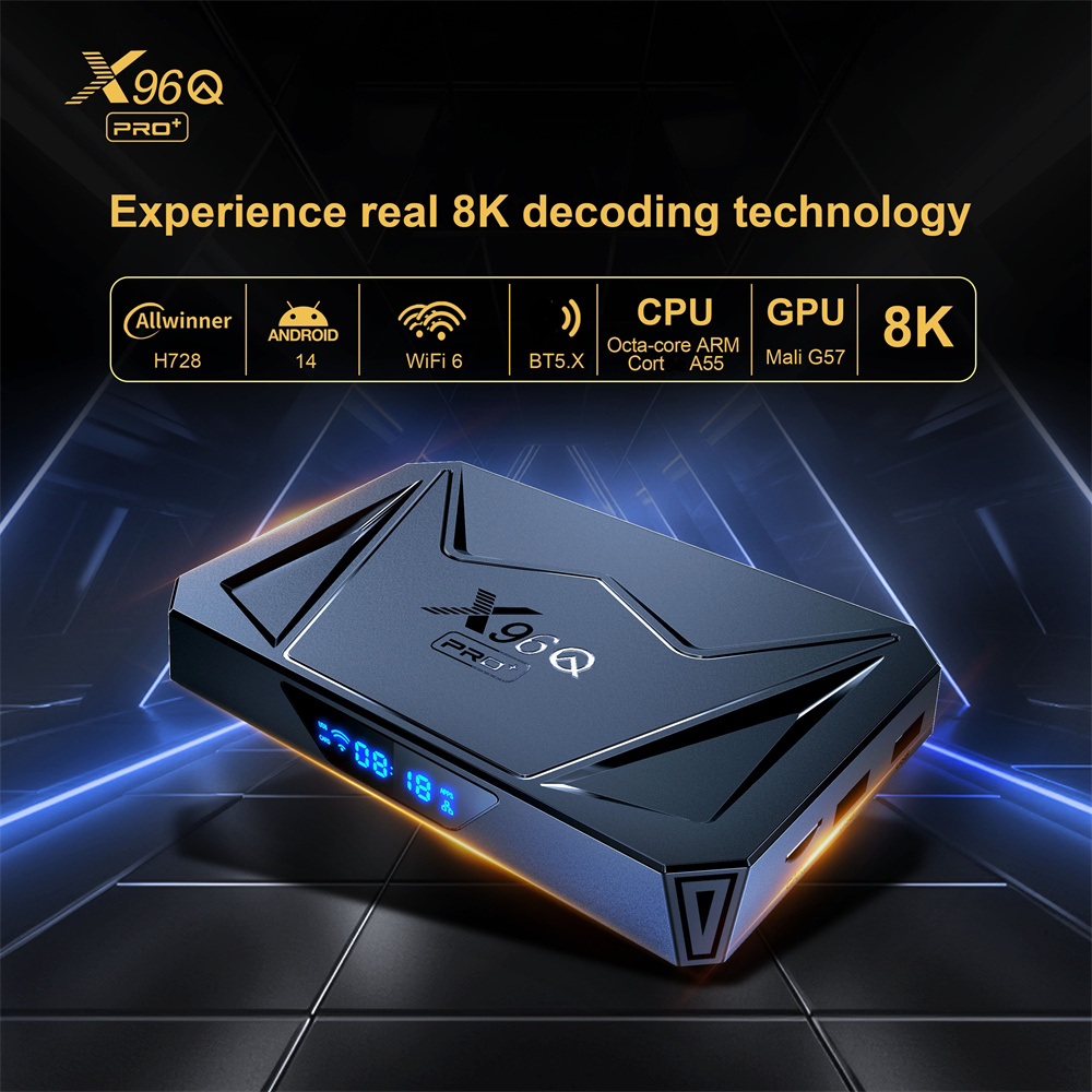 France In stock x96q pro plus Android 14 set top box Allwinner H728 2.4/5G 1000M WIFI BT5.0+ 4K HDR 8K decode video online 4g 32g tv box