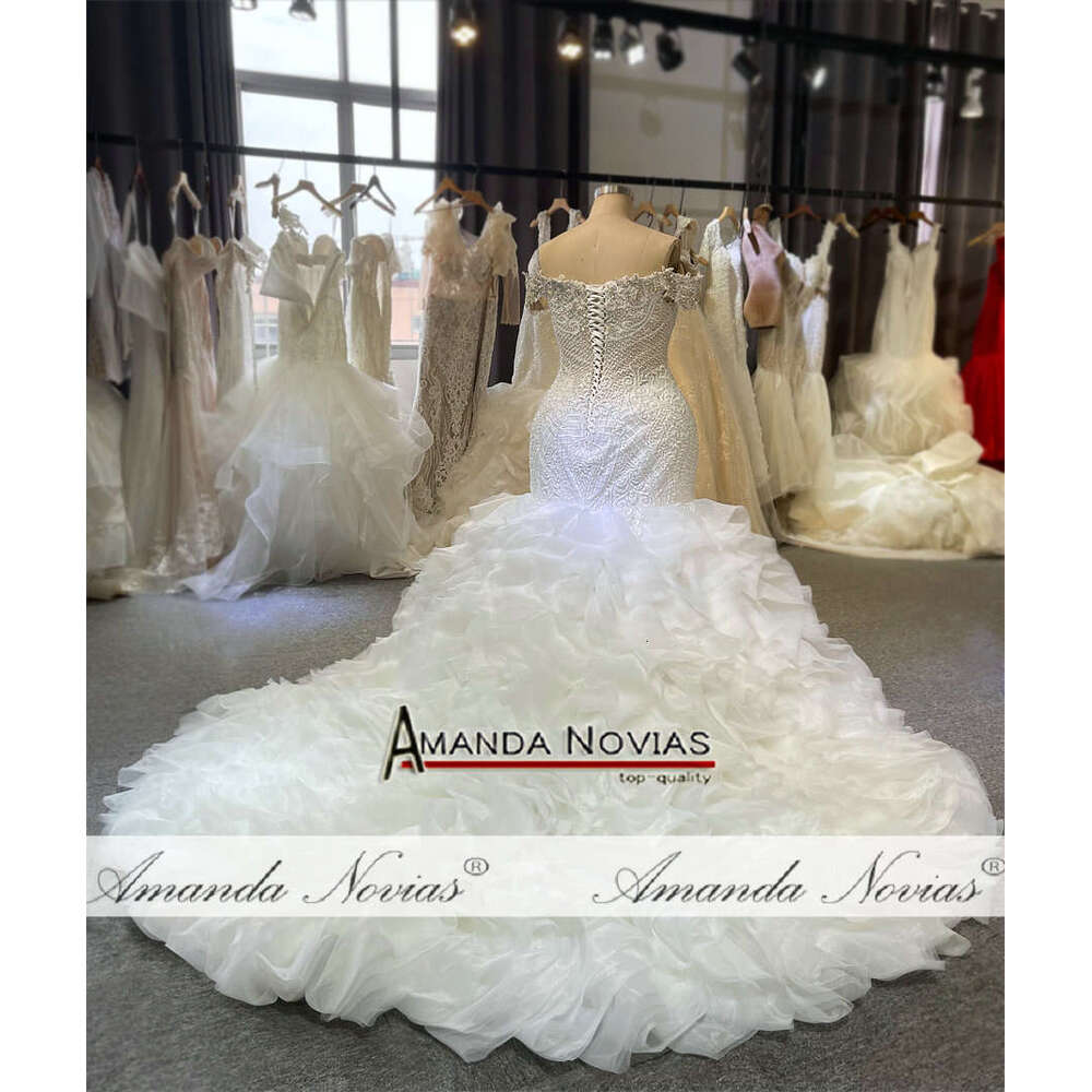 Off The Shoulder Beading Mermaid Wedding Dress Ruffles Skirt