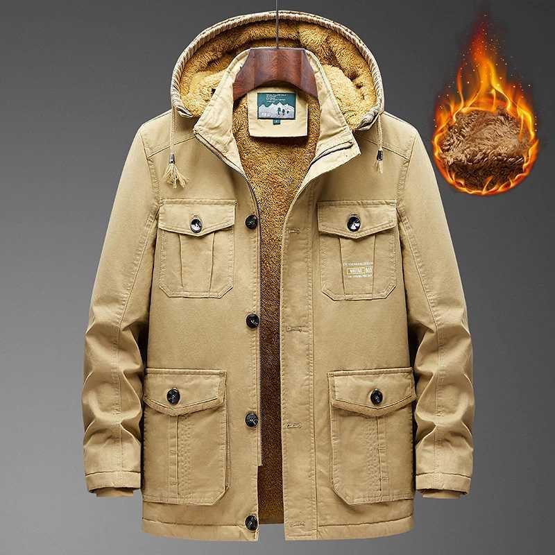 Mens padded clothing autumn and winter new item solid color loose large size multi pocket outdoor adventure warm jacket mens work jacket X241017