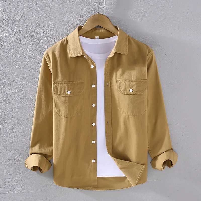 American Style Cargo Shirt Men Spring Autumn Mens Long Sleeve Shirts Pockets Pure Cotton Causal Shirts Comfortable chemise homme LX241017