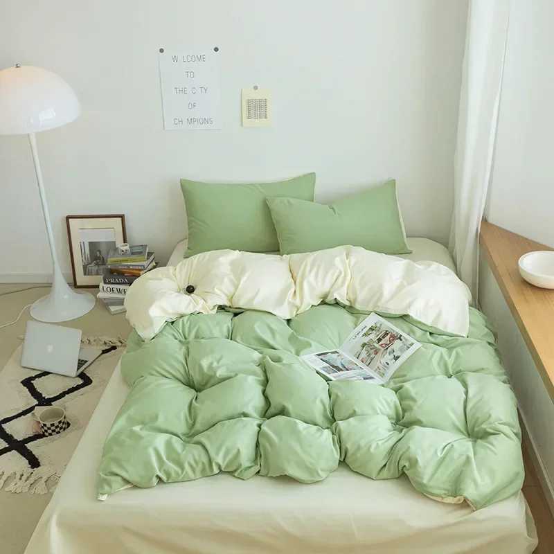 Nordic Bedding Set with Duvet Cover Bed Sheet Pillowcase Single Couple Bedspreads King Queen 1/2 People Solid Color Bed LinenXJ241015
