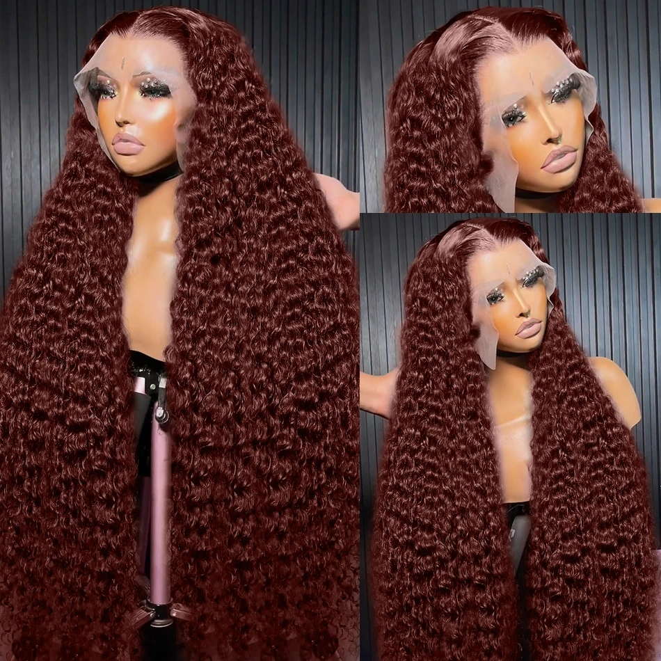 30 36 Inch Reddish Brown 13X6 HD Frontal Wig Colored Deep Wave 13X4 Lace Front Human Hair Wigs