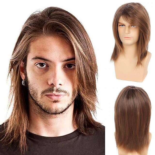 Men's Synthetic Mechanism Wig Shoulder Length Men's Style With Broken Hair Brown Fake Headband WIGS