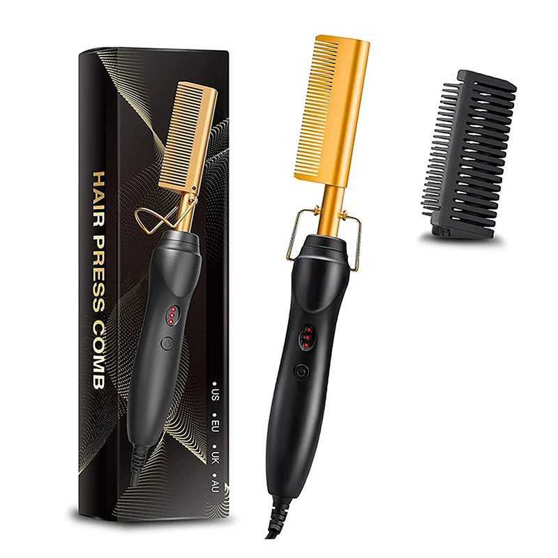 Hot Comb Electric Hair Straightener Brush Multi-functional Dry And Wet Use Portable Copper CombXJ241016